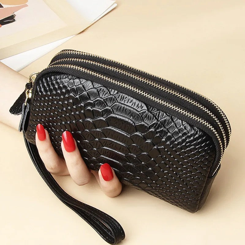 Bolso de Mano de Cuero con Diseño de Estampado de Serpiente