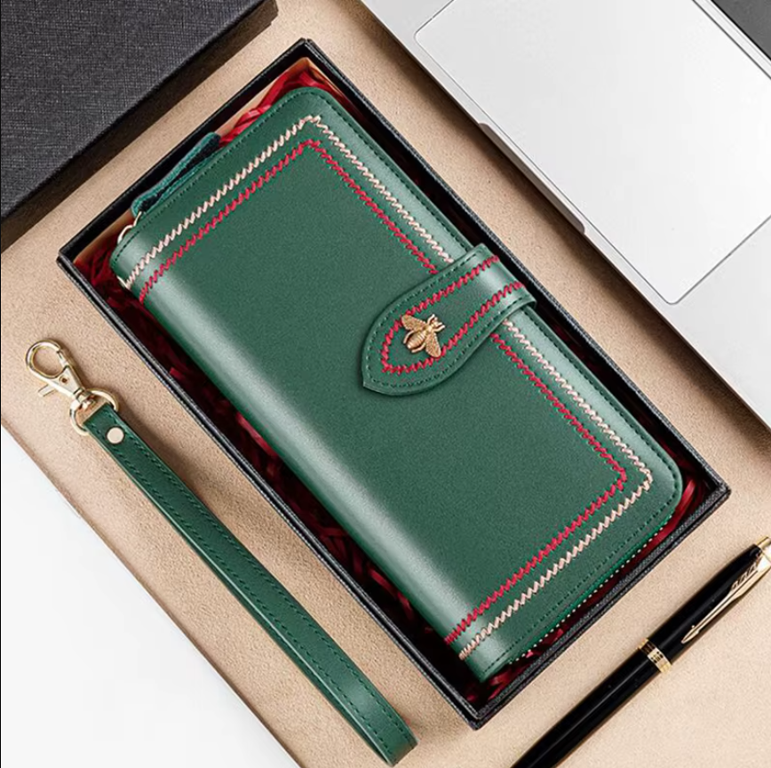 Cartera de Mujer de Cuero Genuino con Protección Anti-RFID