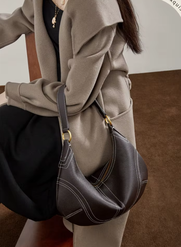 Bolso Bandolera Media Luna de Cuero Genuino