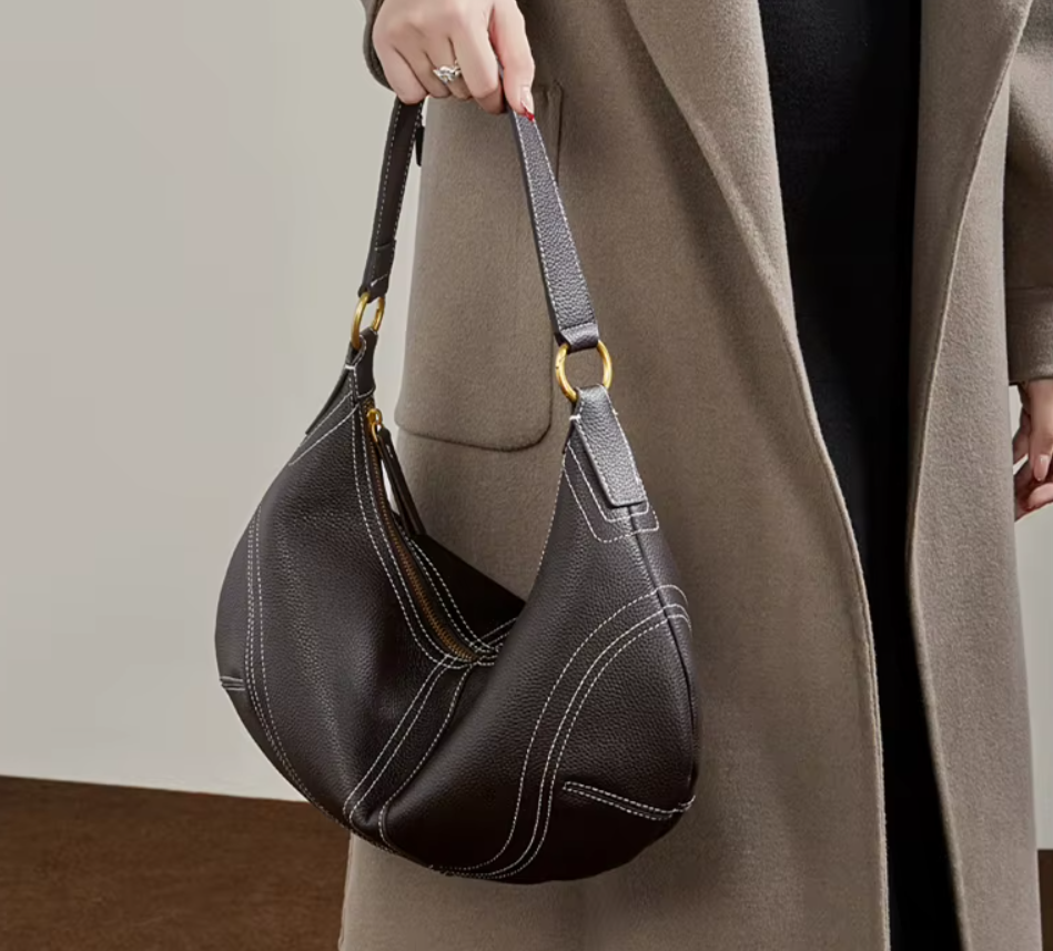 Bolso Bandolera Media Luna de Cuero Genuino