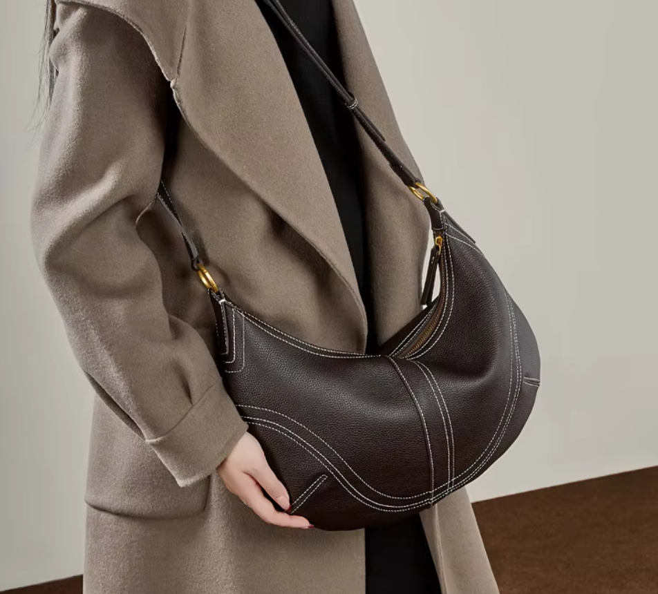 Bolso Bandolera Media Luna de Cuero Genuino