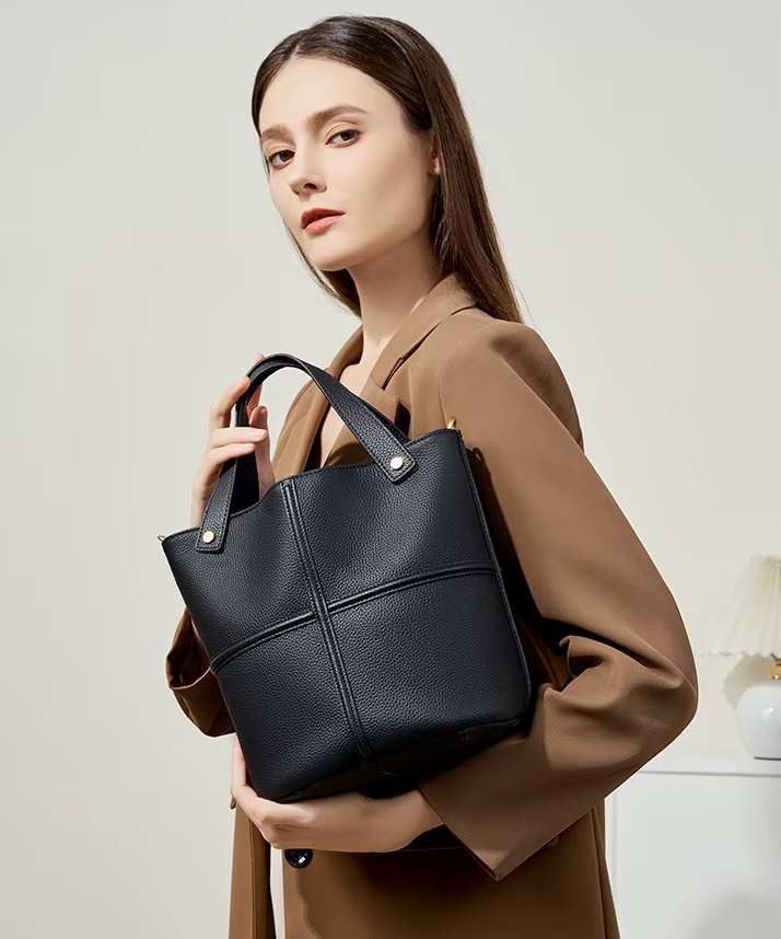 Bolso Tipo Bucket Cuero Genuino