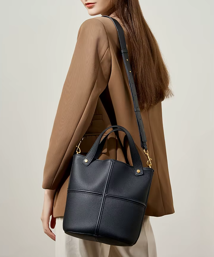 Bolso Tipo Bucket Cuero Genuino