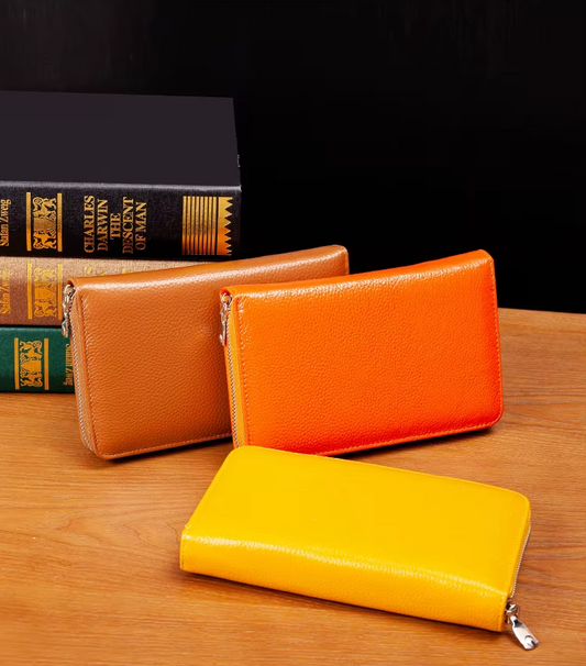 Cartera minimalista de cuero genuino con Protección antirrobo RFID