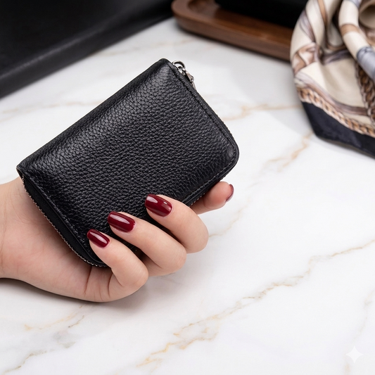 Cartera Tarjetero de Cuero Genuino con Protección RFID