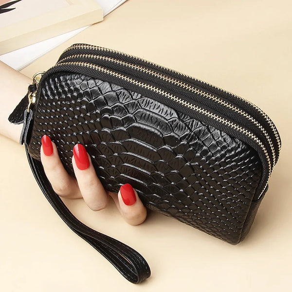 Bolso de Mano de Cuero con Diseño de Estampado de Serpiente