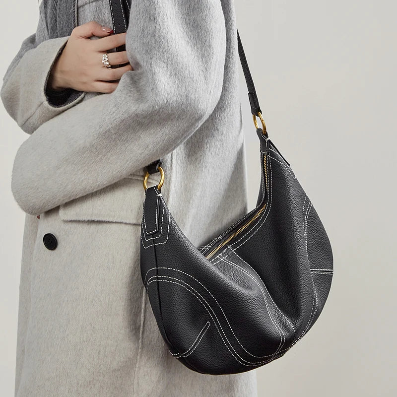 Bolso Bandolera Media Luna de Cuero Genuino