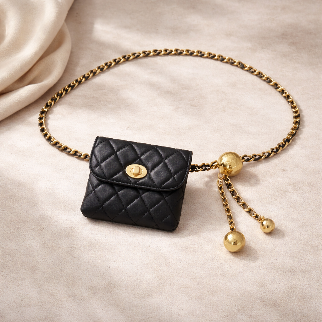 Cinturón con Bolsita en PU y Cadena Metálica – Elegancia Funcional