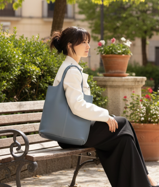 Bolsa de Cuero Genuino con Neceser Interior