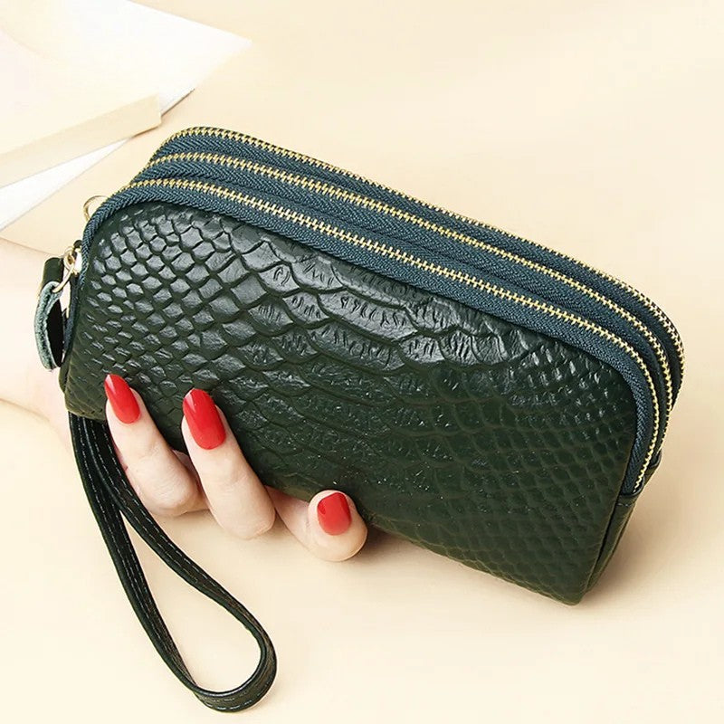 Bolso de Mano de Cuero con Diseño de Estampado de Serpiente