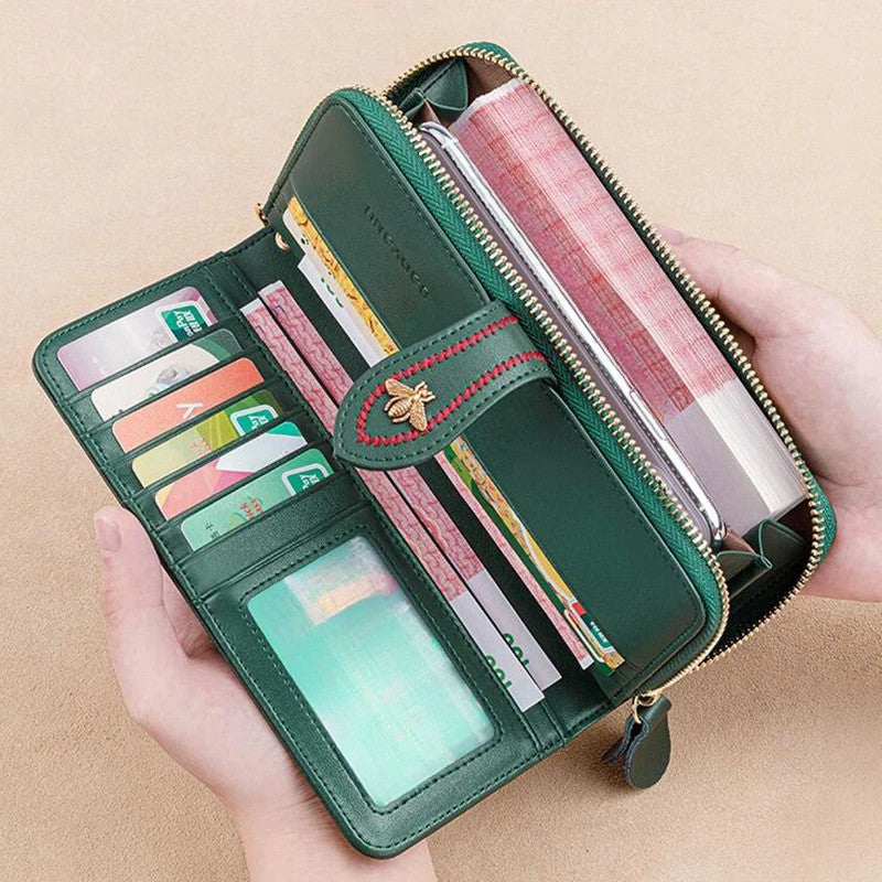 Cartera de Mujer de Cuero con Protección Anti-RFID